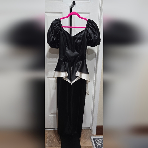 Vintage Black and Off White Peplum Victorian Style Evening Gown Dress
